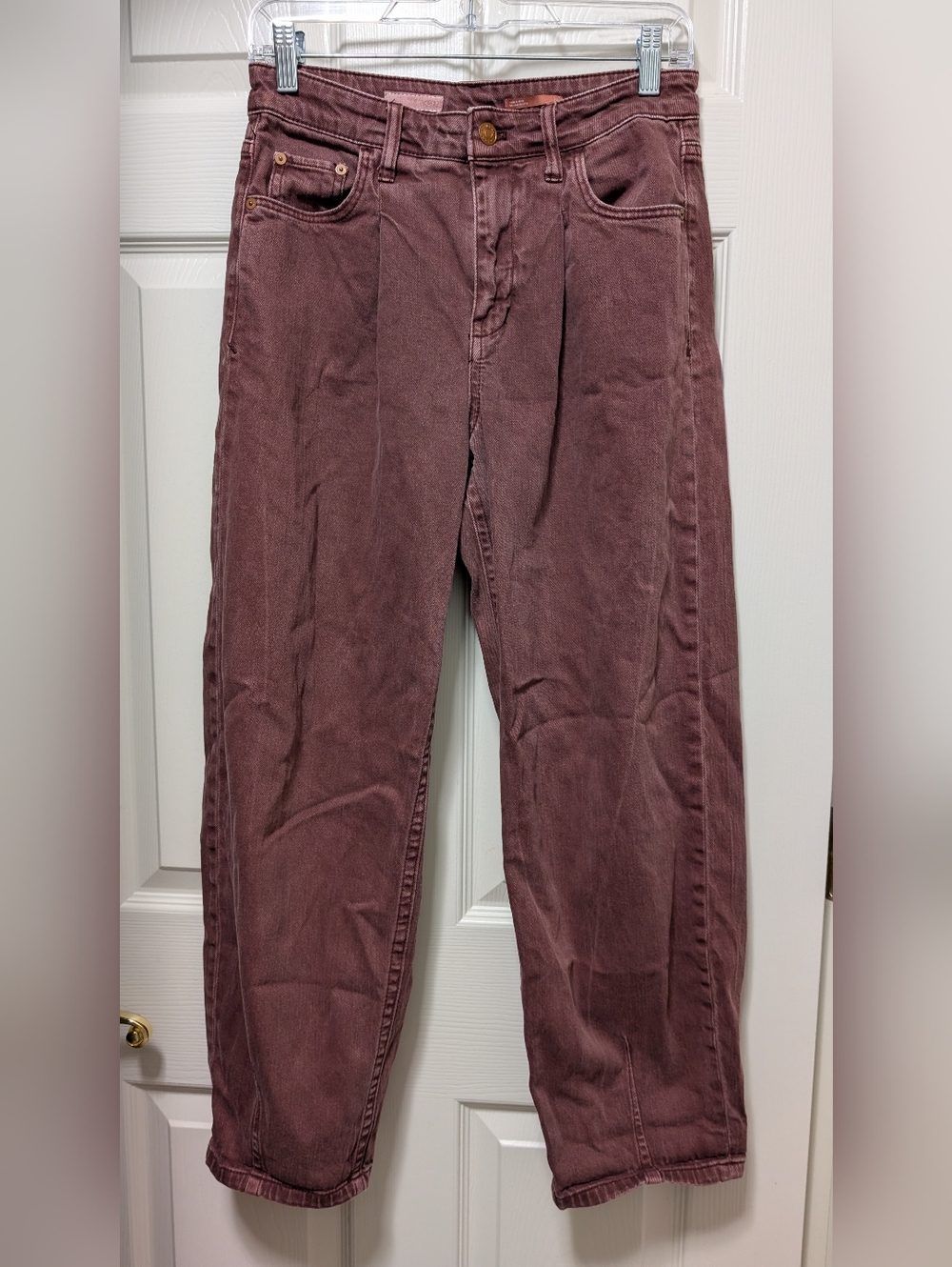 Anthropologie Pilcro The Breaker Burgundy High-Rise Cropped Barrel Jeans Size 26